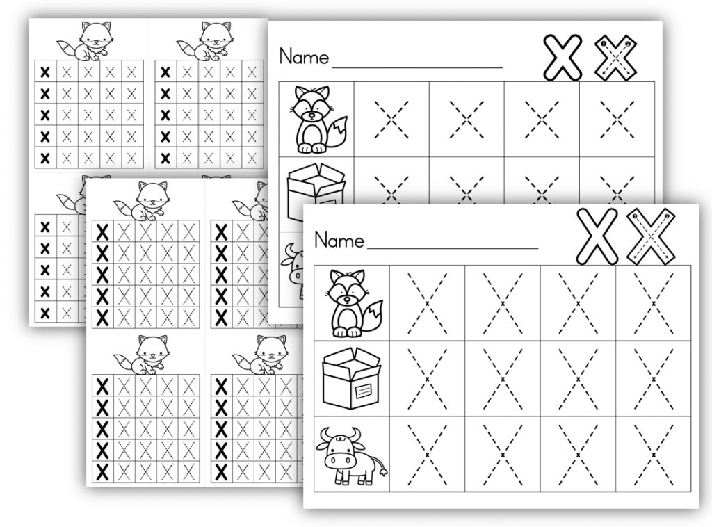 Letter X preschool printables and worksheets