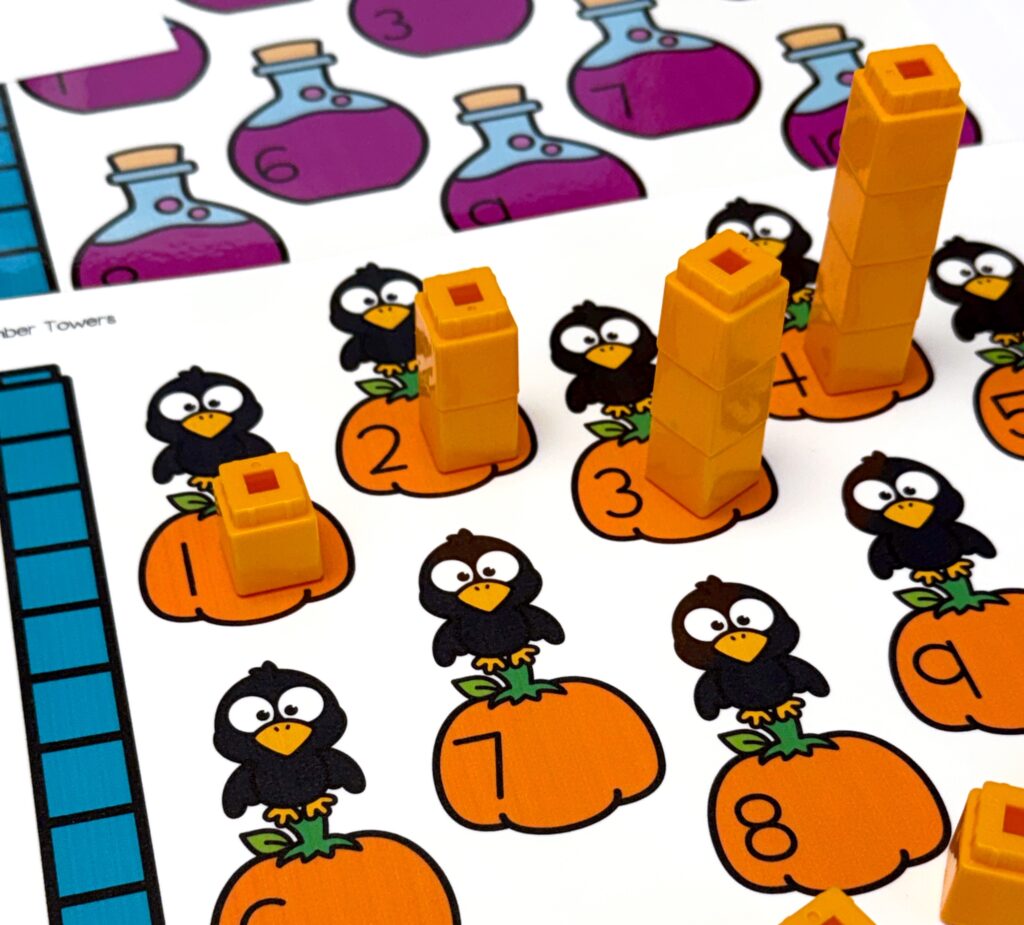 Crow and Pumpkin Halloween Math Number Tower