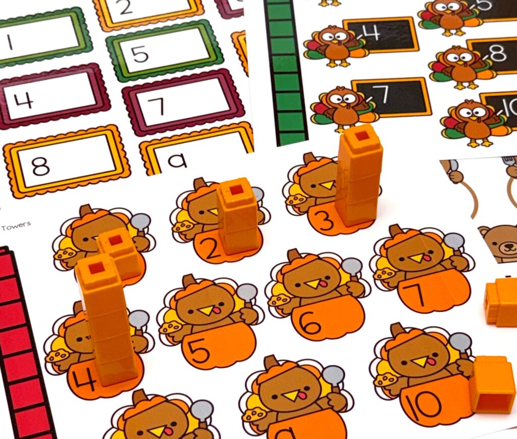 Thanksgiving Math Number Tower Mats Turkey